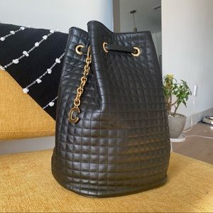 CELINE NWT Small Charm Quilted Leather Bucket Bag / Backpack